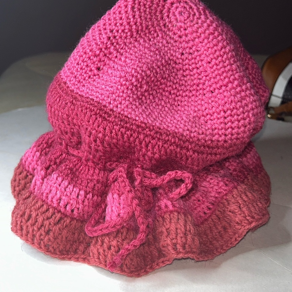 Pink Ruffled crochet Women's Hat - Picture 3 of 3